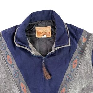 Cripple Creek Jacket Mens XL Gray Navy Wool Blend Southwestern Western Bomber